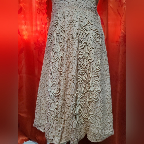 Vintage 50s Ivory Lace Midi Dress M/L - Picture 3 of 9